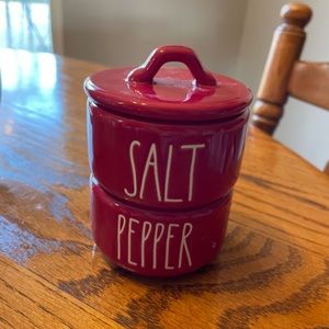Rae Dunn, red “Salt & Pepper” stacker. Never used. Perfect condition!